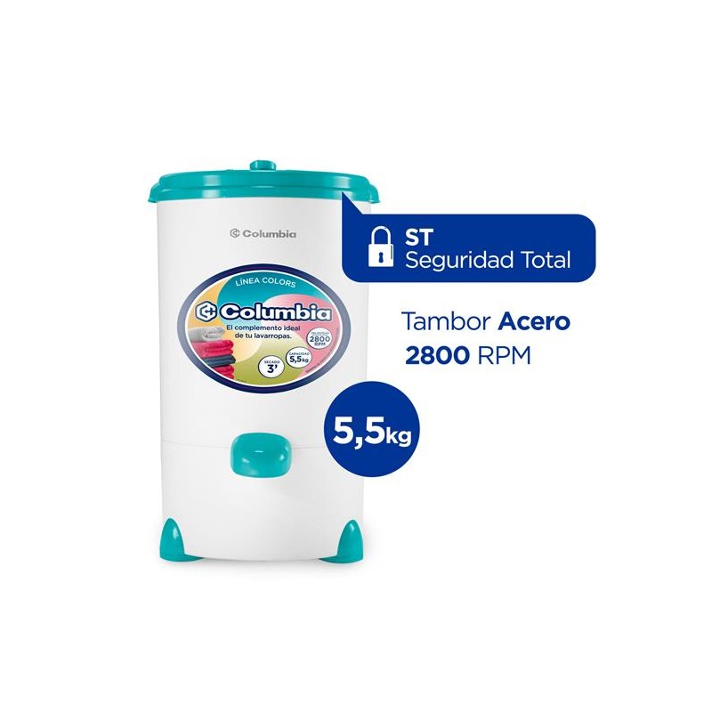 SECARROPAS COLUMBIA HTS5503 5.5 KG 2800 RPM TURQUESA