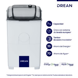 LAVARROPAS DREAN LTDR79SB 7 KG. 9 PROGRAMAS