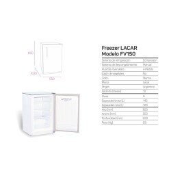 FREEZER VERTICAL LACAR FV-150 VINTAGE 145 LTS. BCO