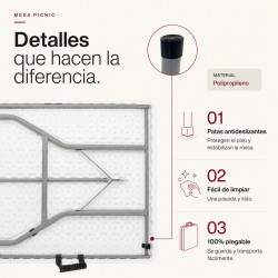 MESA PLEGABLE GARDEN LIFE 1.80 MTS. PVC VALIJA BLANCA