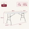 MESA PLEGABLE GARDEN LIFE 1.80 MTS. PVC VALIJA BLANCA